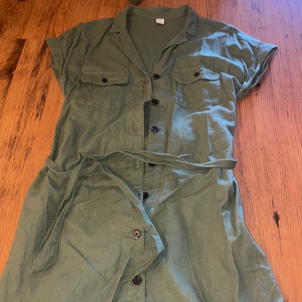 Army green belted dress